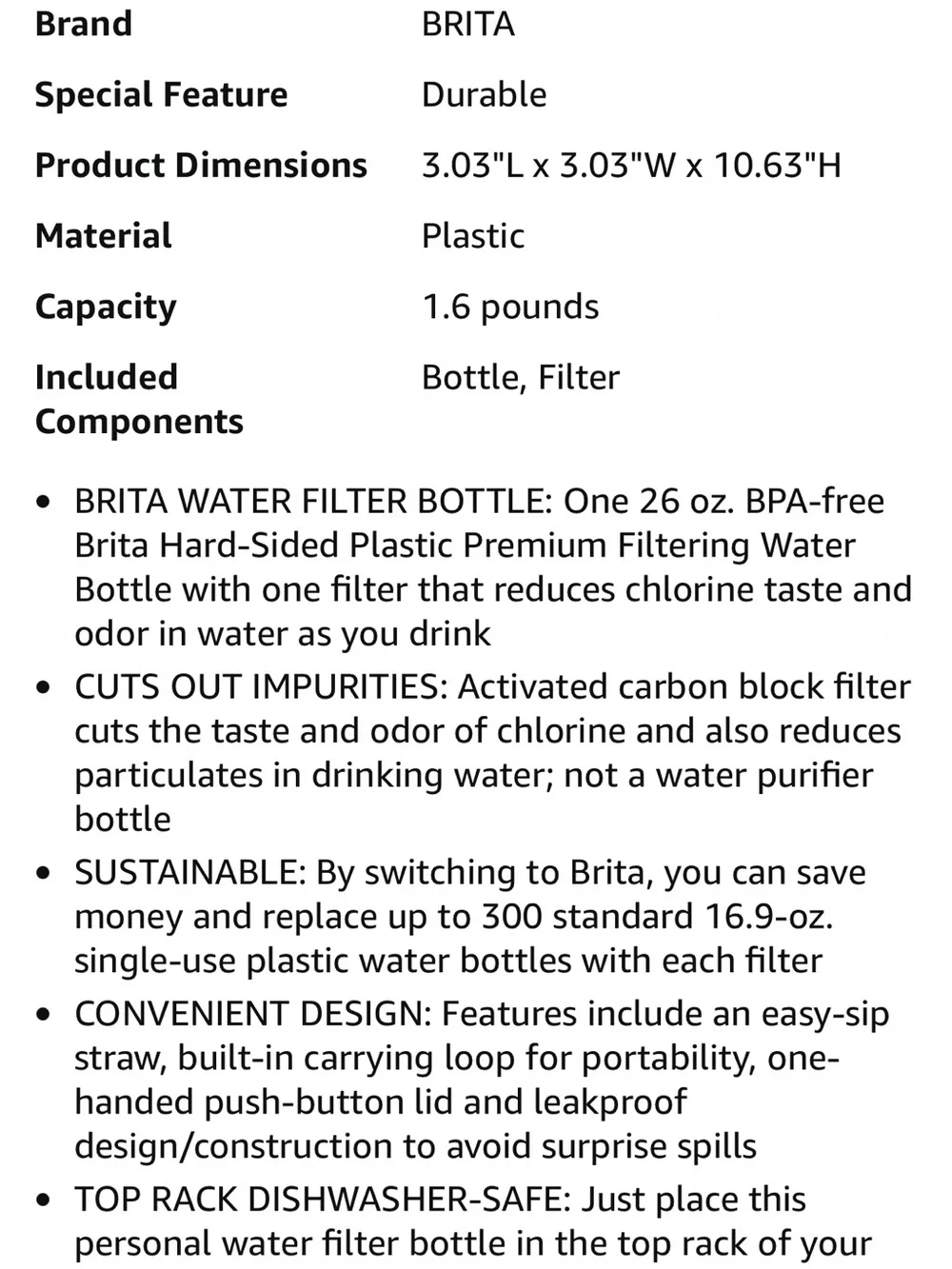 Brita Teal and White Refillable Water Bottle with Handle and 2 new filters